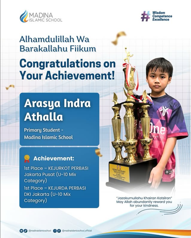 Sekolah Islam Madina: Prestasi Membanggakan Arasya Indra Athalla di Kejuaraan PERBASI U-10